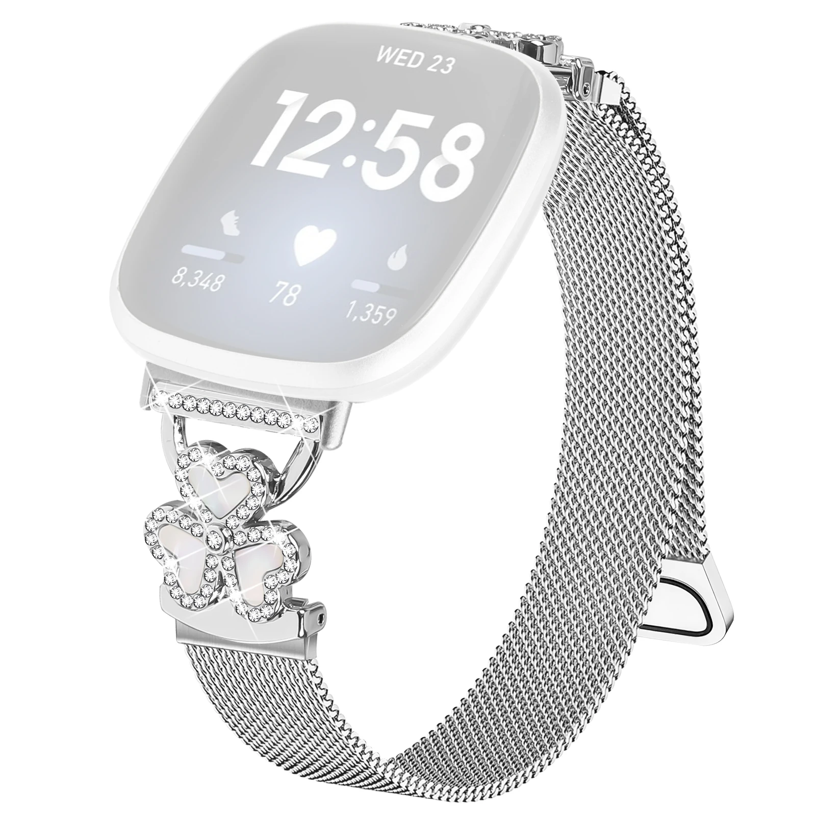 

Серебряный миланский ремешок для Fitbit Versa 4/ Versa 3/Sense 2 ремешок для часов Heart Clover