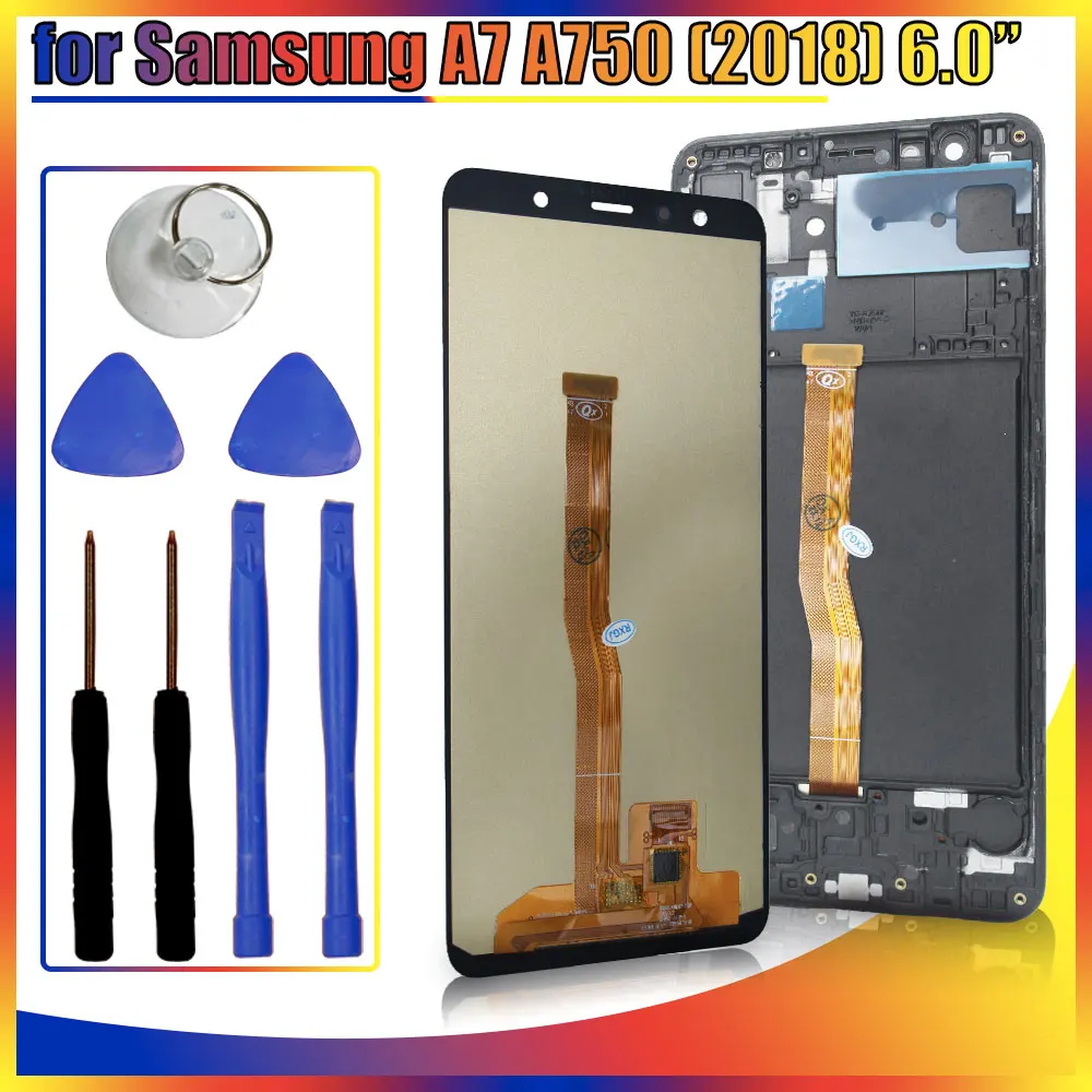 

OLED ЖК-дисплей для Samsung Galaxy A7 2018 A750F ЖК-дисплей с цифровым преобразователем сенсорного экрана в сборе A750F A750G A750C A750X Запасные части