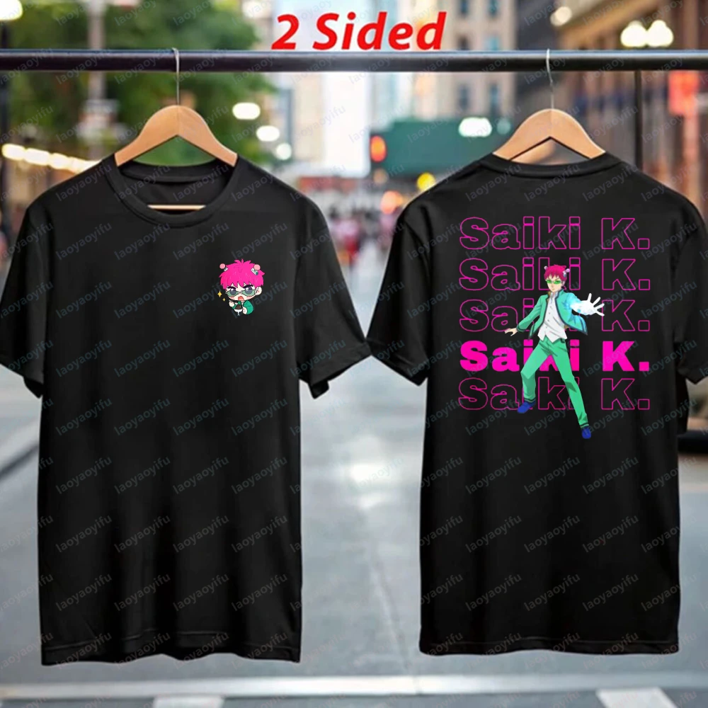 Trendy Saiki K Anime Fan Tee Cool Saiki Kusuo 2 Sided Cotton Tops for Anime Lovers Summer Otaku Classic Casual Clothes for Women