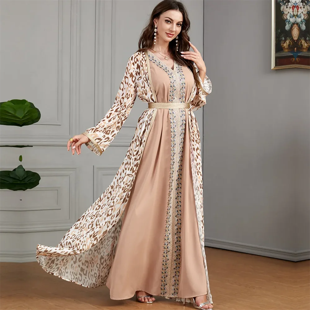 2023 Modest Muslim Mother of The Bride Dress A Line elegant V Neck long sleeves Chiffon Two Piece Tiers Wedding Guest Dresss