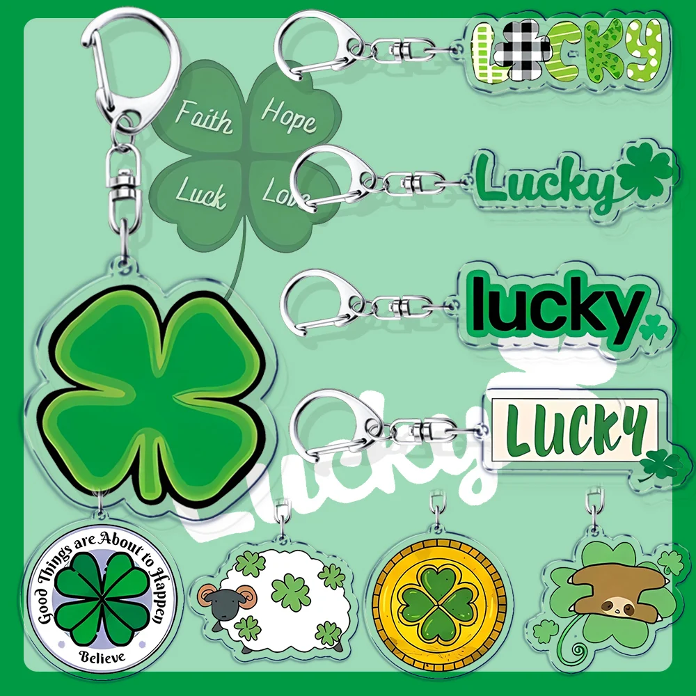 Irish Festival Shamrock Keychains Keyring for Accessories Bag Key Chain Ring Jewelry St Patricks Day Green Gifts Lucky