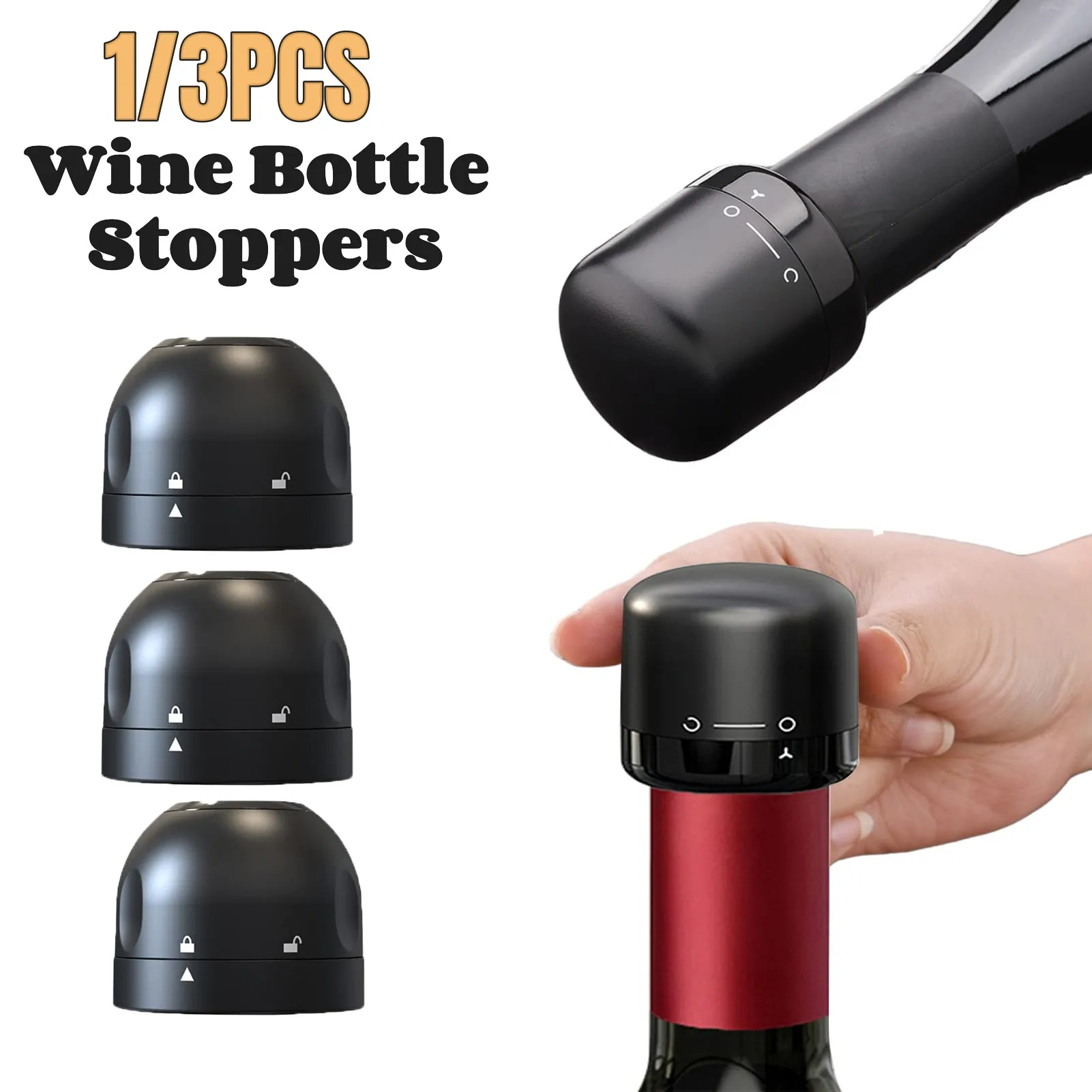 1/3Pcs Wine Bottle Stoppers Vacuum Sealed Cap Champagne Bottle Stopper Reusable Leak-proof Storage for Wine Plug Barware Tools