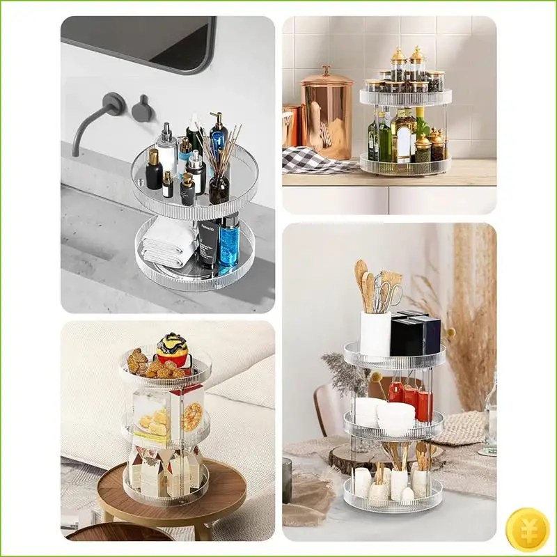 360° Rotating Storage Tray 2 Tier Lazy Susan Bathroom Countertop Organizer, Cosmetics And Perfume Organizer