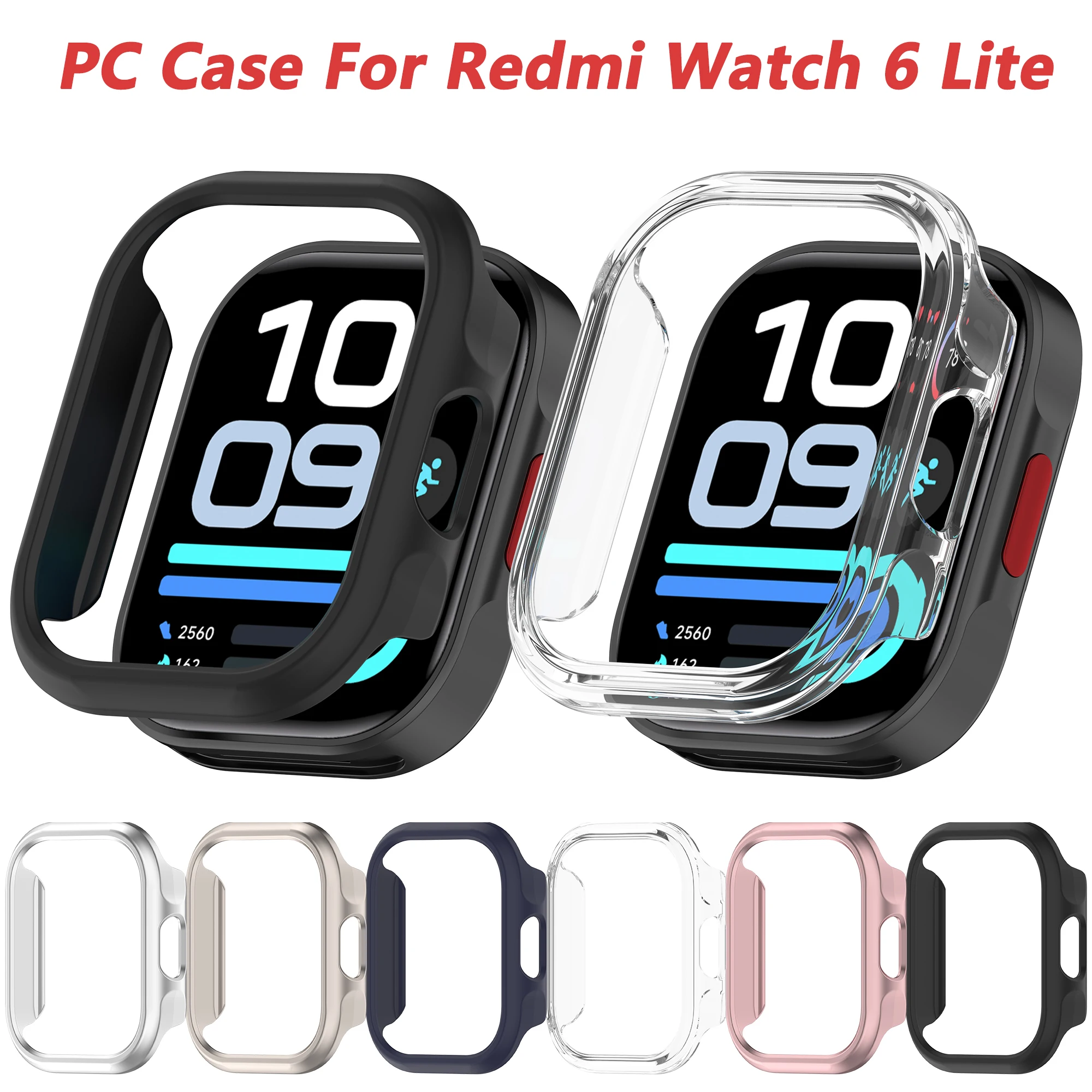 PC Case with Film For Redmi Watch6 Lite Active Accessories Hard PC Frame Bumper Cover + HD Slim Tempered Glass Anti-scratch Case