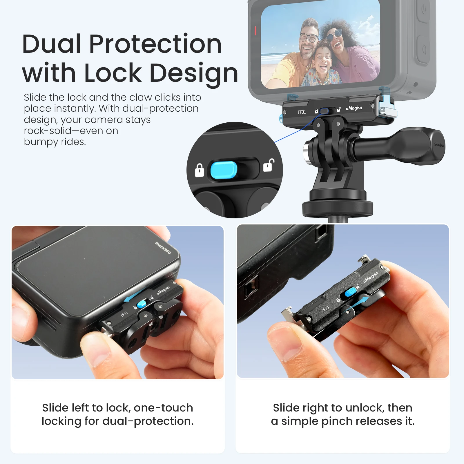 aMagisn Quick Release Mount (Safety Lock Version) Metal Magnetic Base with 1/4