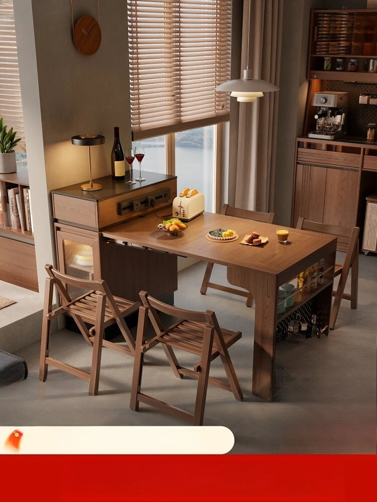 

Solid wood island dining table integrated household retractable kitchen rock slab small apartment multi-functional folding dinin