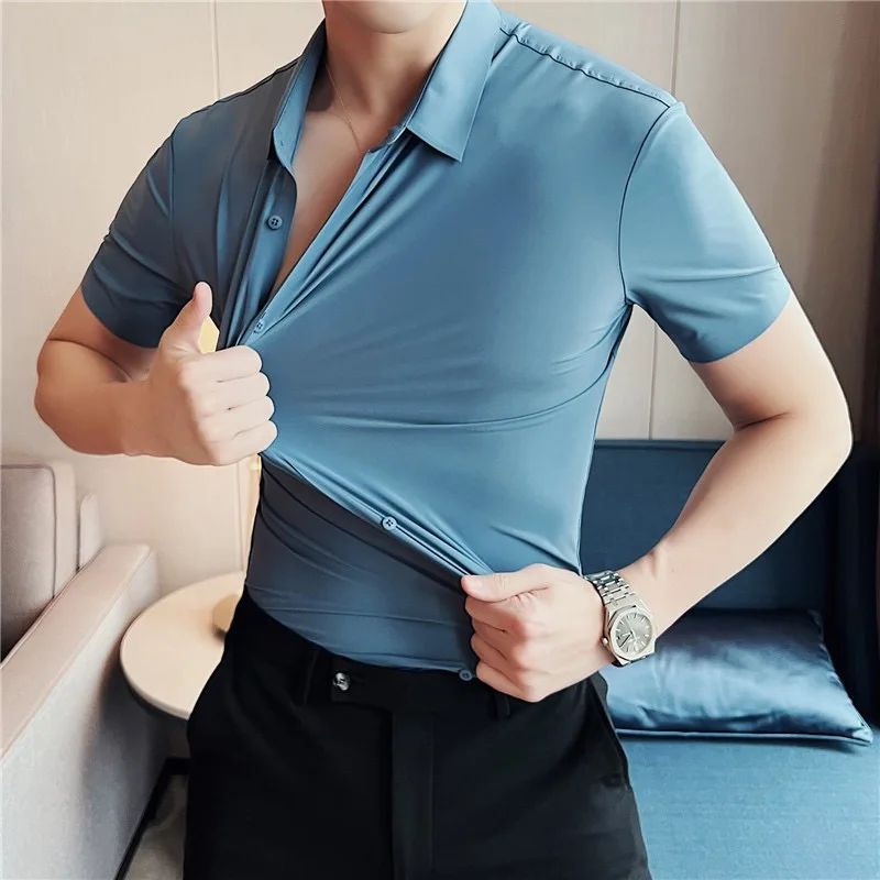 Men\'s short-sleeved shirt high stretch non-trace non-ironing business casual high-quality slim-fit comfort spring and summer