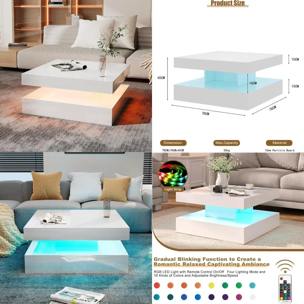 

Современный двухуровневый квадратный журнальный столик с глянцевой отделкой для гостиной