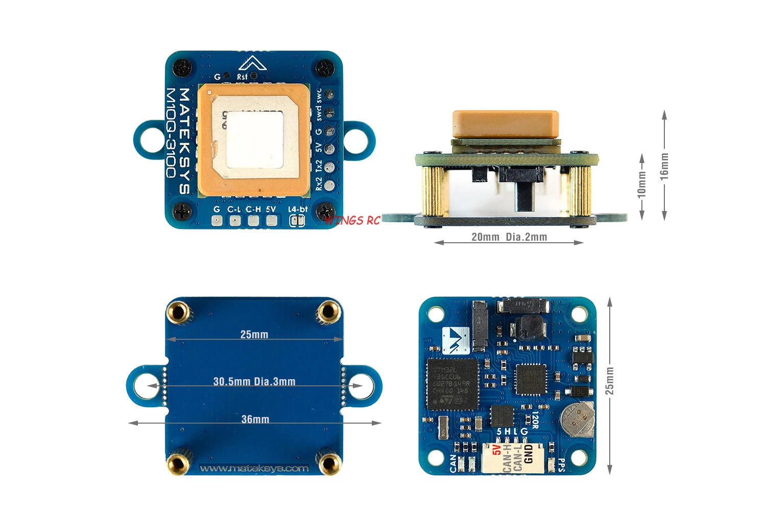 MATEK Mateksys AP_PERIPH DRONECAN GNSS M10Q-3100 Built-in Magnetic Compass PNI RM3100 Patch Antenna For Toy Rc Airplane