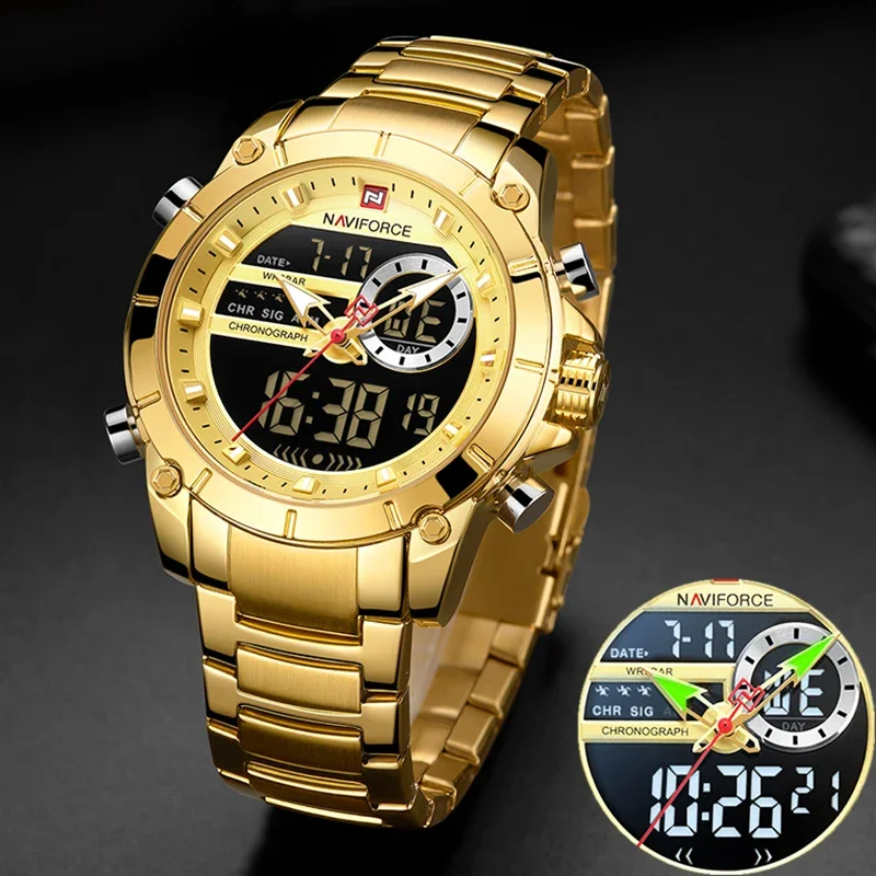 2024 NEW NAVIFORCE Luxury Original Sport Wrist Watch Men Quartz Steel Waterproof Dual Display Military Watches Relogio Masculino