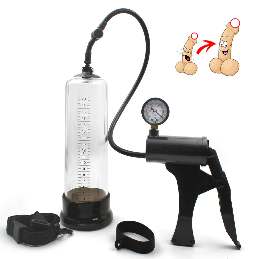 

Male Penis Enhancement Pump Dual Water Air Function Cock Extender Enlarger Hercules Cup With Watch Pressure Gauge sex toy Man