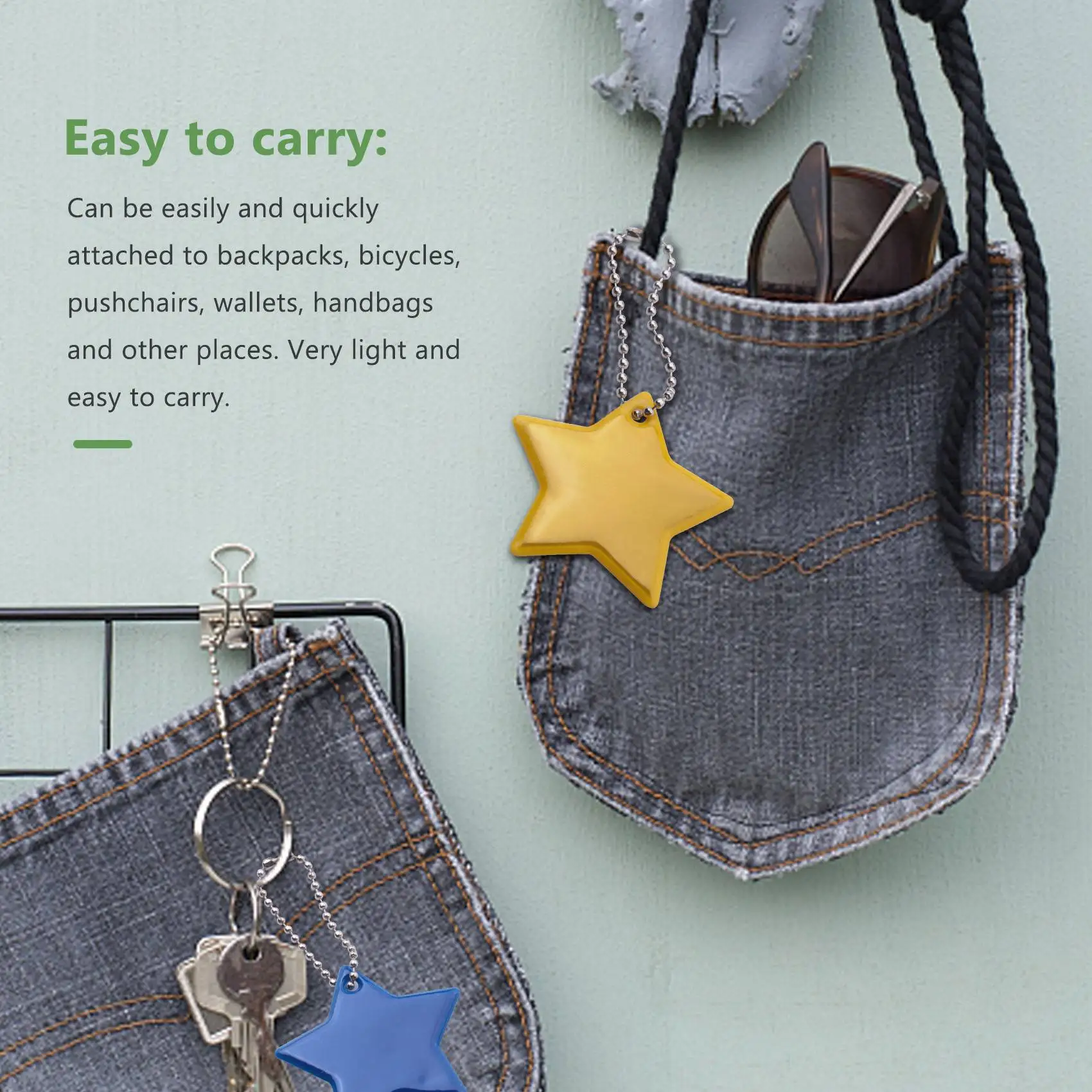 26 Pieces Children's Safety Reflector Pendant,Star Safety Reflector for School Bag,Backpack,Cycling,Walking,Running