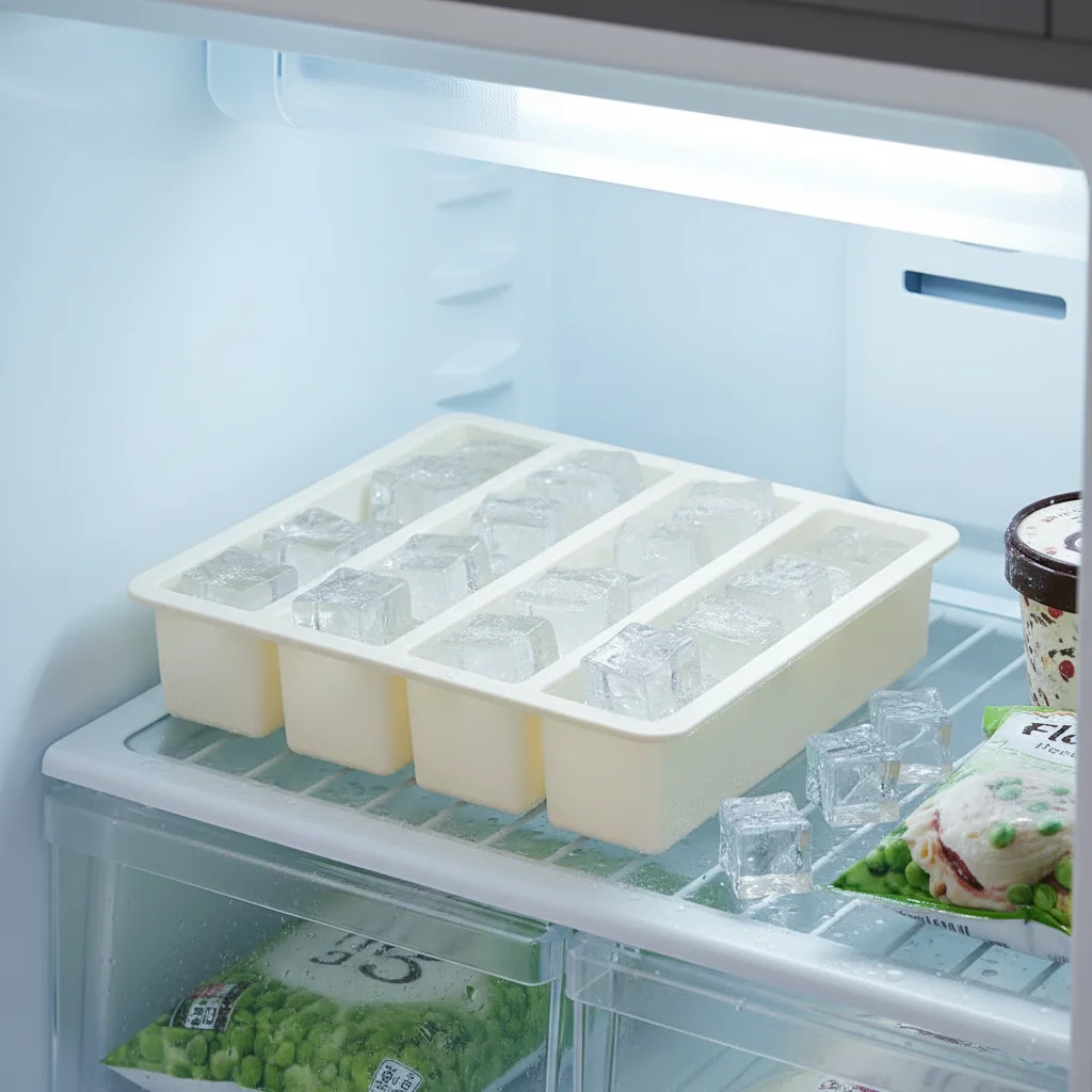 Durable 4 Grids Food Freezing Molds with Lid Extra Large Ice Mold Reusable Silicone Food Sauce Storage