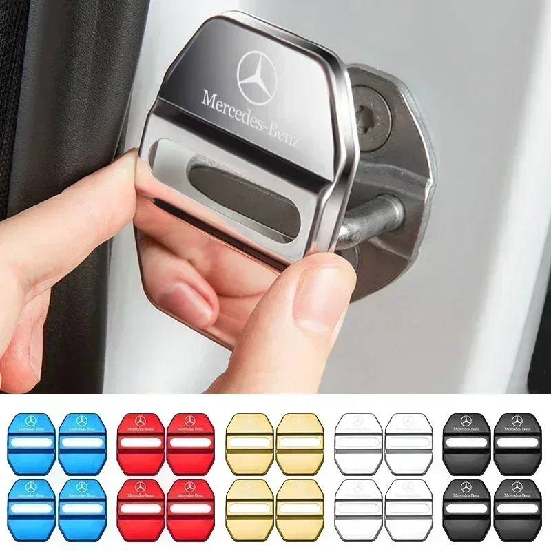 4PCS Car Door Lock cover Protect Buckle Cover Latch Stop Anti Rust For Mercedes Benz AMG A B C E Class GLC GLK GLE GLA CLA GLB