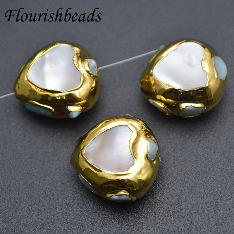 

10pc Natural Pearl Loose Bead Gold Plating Paved Dyed Stone Connector Pendant DIY for Bracelet Jewelry Making Accessories