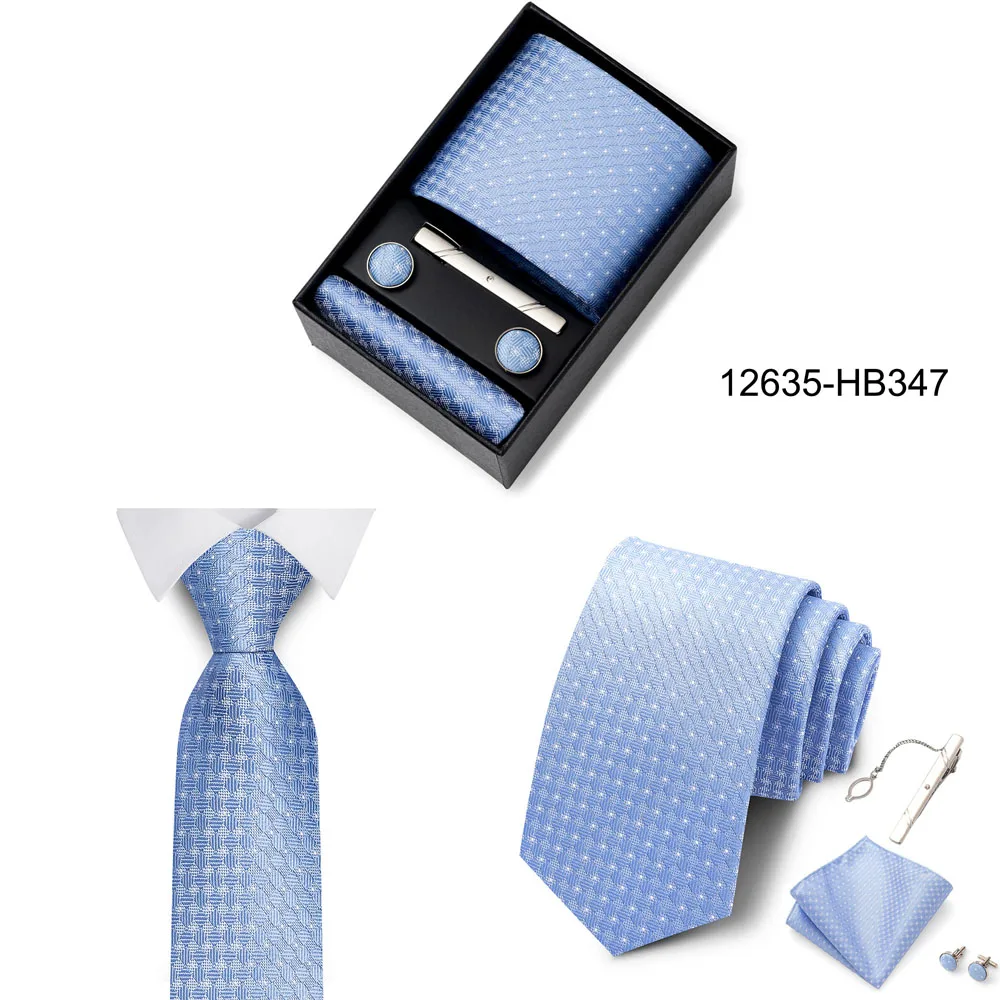 Heißer Verkauf Urlaub Geschenk Box Für Männer 8 cm Krawatte Taschentuch Manschettenknopf Clip Set Blau Druck Hochzeit Geschenk Fit Business – Detail 11