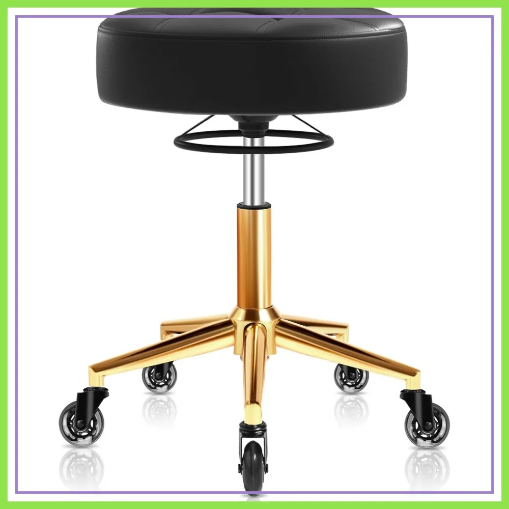 Robuster Rollhocker 450lbs, Verstellbarer Hocker mit Rollen, 360° drehbar ° Drehstuhl, dick gepolstert, für Massage, Tattoo, Spa, Schwarz
