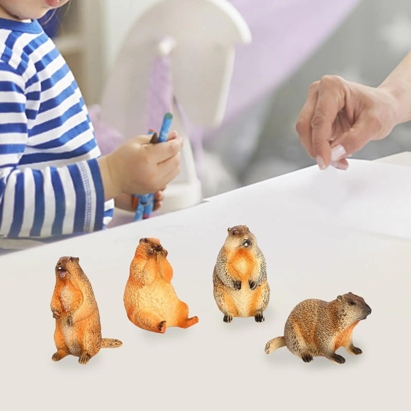 

4x Model Figures Desktop Ornaments Home Decor Miniature Art Decor Gophers Sculptures for Kids Party Favors