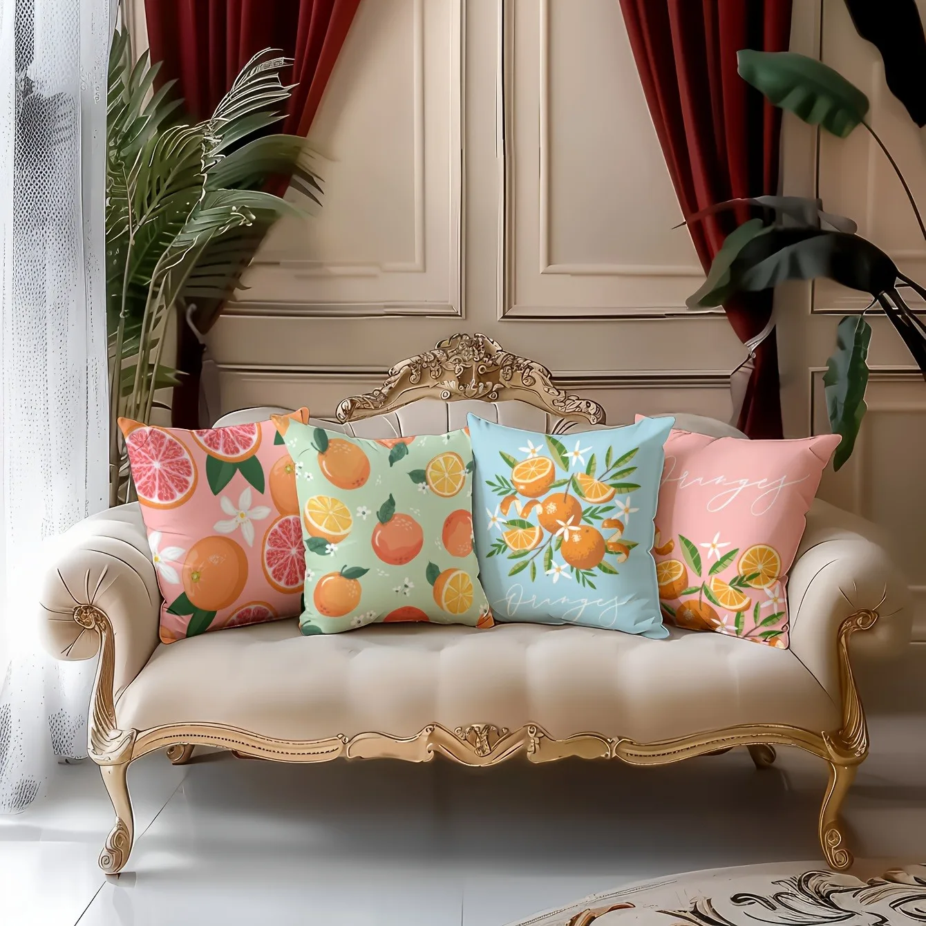 

Яркая наволочка с цитрусовым оранжевым, фруктовый ботанический дизайн, чехол для подушки свежего домашнего декора