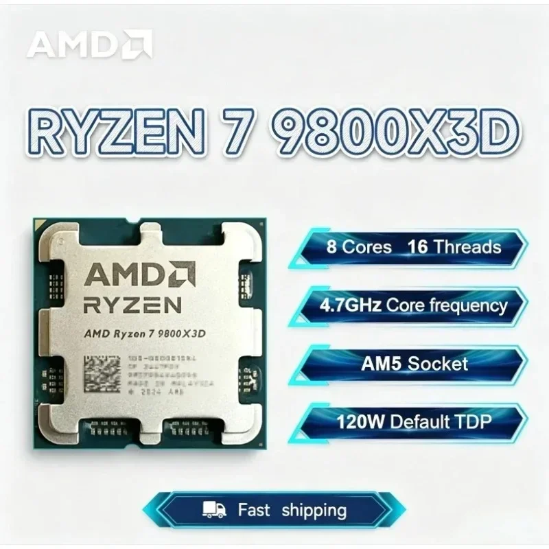 AMD Ryzen 7 9800X3D AMD R7 9800X3D 100% Brand New 4NM L3=96M 4.7GHz 8-Core 16-Thread DDR5 Socket AM5 120W Processor