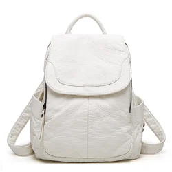 Mochila pequeña de cuero para mujer, bolso de señora, mochilas estéticas de moda, bolso blanco, mochila antirrobo informal