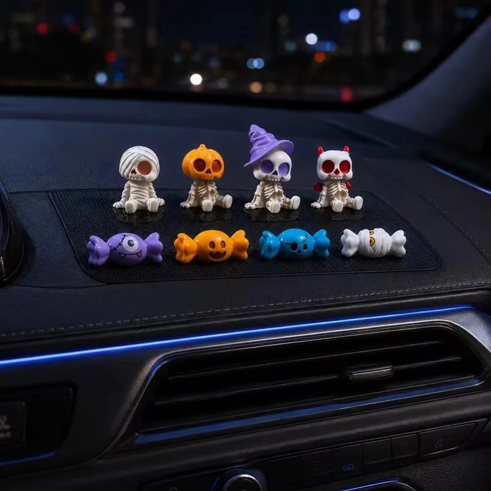 8PCS/SET Skeleton and Candy Car Interior Decoration Funny Auto Center Console Rearview Mirror Ornaments For Halloween Car Access