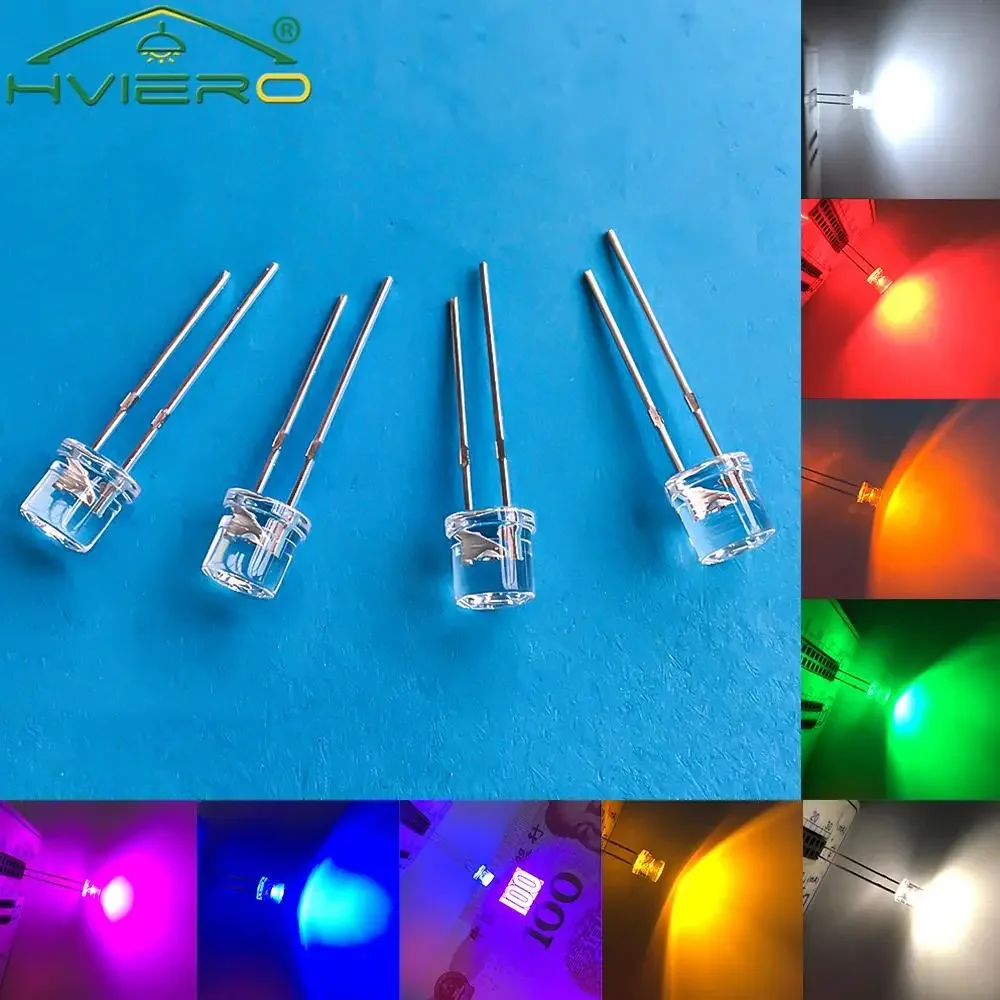 100pc Angle Light Diode Min F5 5mm Flat Top White Red Pink Yellow Blue Wide Water Clear LED Bead Ultra Bright Bulb Emitting Lamp