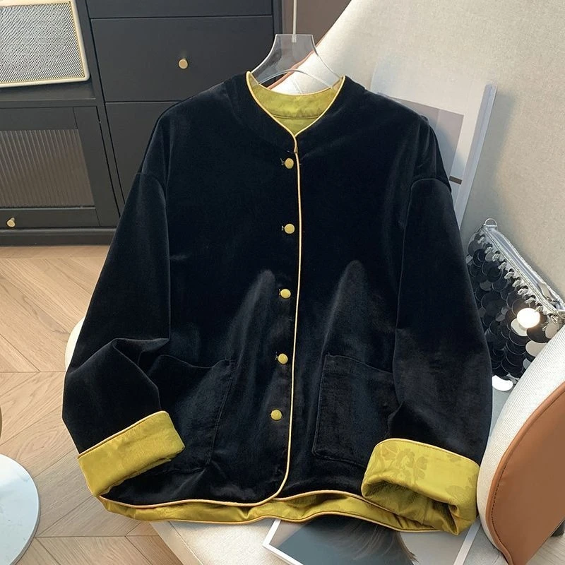 

Double Sided Velvet Cotton Top for Women's Temperament Versatile Loose and Slimming Thick Jacket