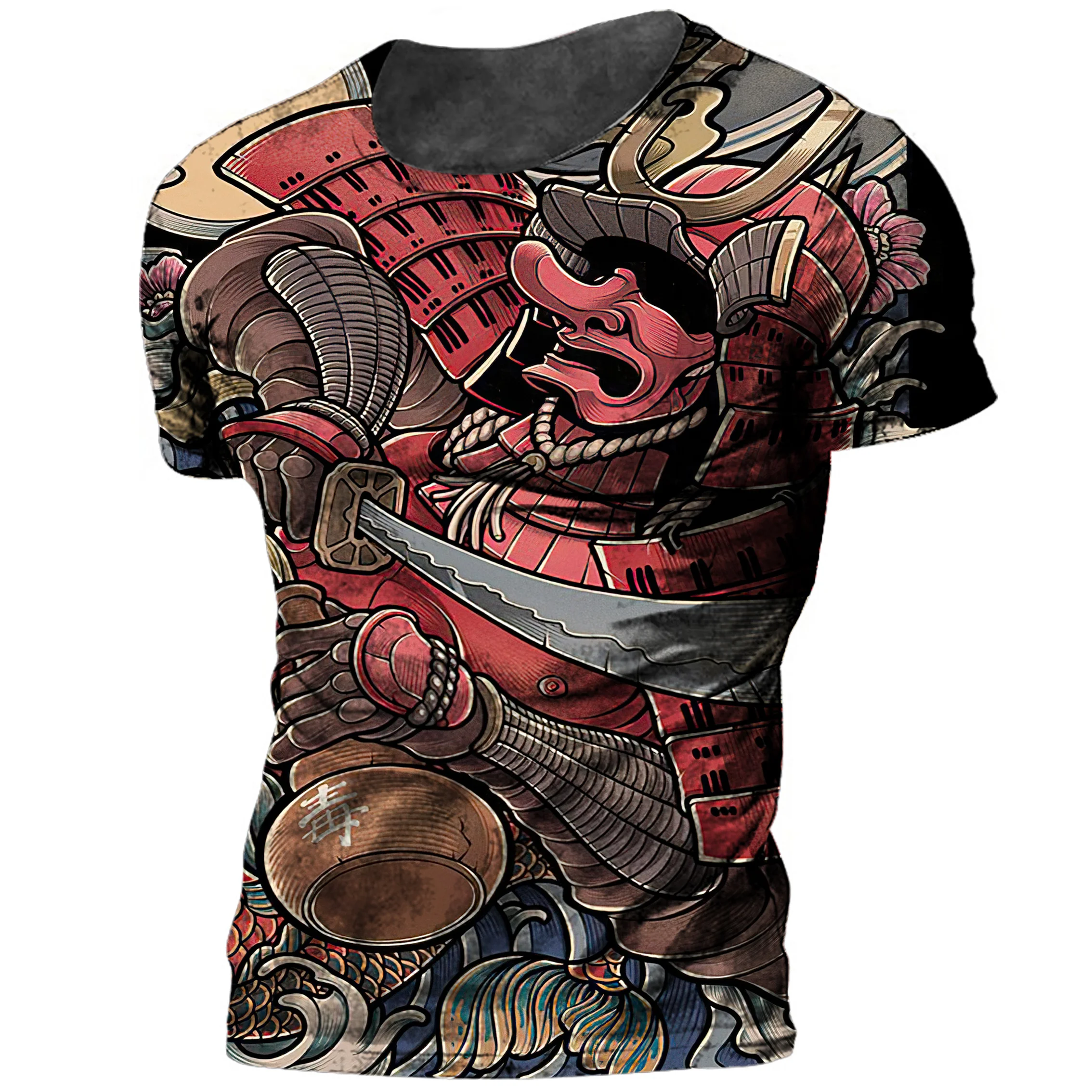 Japan Samurai Print Men\'s T Shirt Summer O-neck Oversized Tees Casual Short Sleeved Pullover Tops 2022 New Punk Cool Streetwear