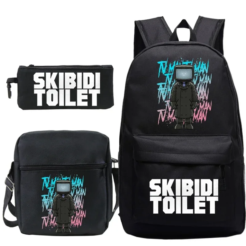 Skibidi-mochila con estampado de dibujos animados para niños y niñas, Bolsa Escolar de viaje ligera, de alta calidad, Juego de 3 piezas