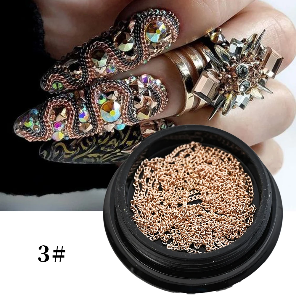 100CM 3D Punk Metalen Ketting Nagellegering Studs 1,5-2mm Goud Zilver Lange Ketting Nagelbedels DIY Franse Legering Goud/Punk Manicure Jewelr