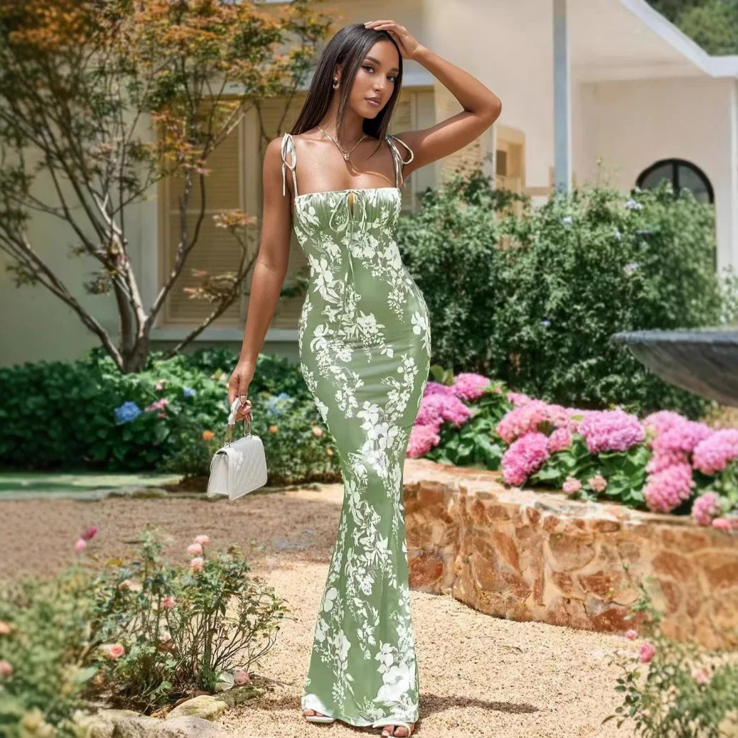 Sukienka damska w kwiaty, dopasowana, na ramiączkach, sukienka plażowa, sukienki wieczorowe, sukienka letnia