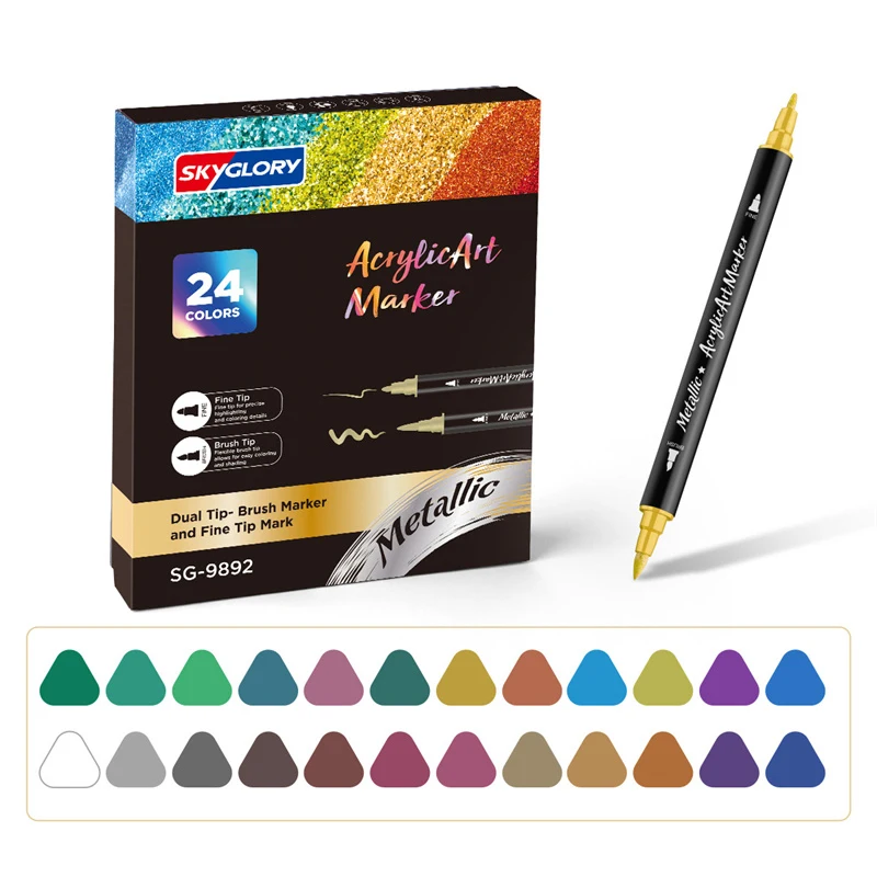 24 Colors Acrylic Highlighter Set 24 Colors Dual Tip With Fine And Dot Tip Acrylic Paint Pens Markers