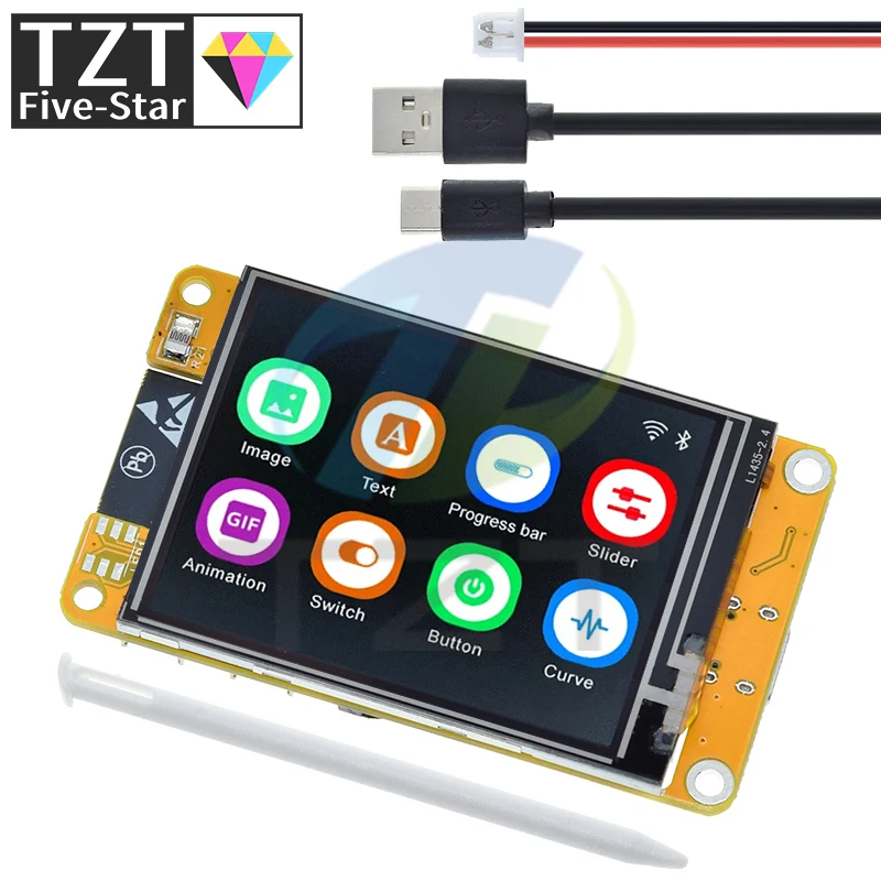 TZT ESP32 LVGL WIFI&Bluetooth Development Board 2.4 inch LCD TFT Module 240*320 Smart Display Screen With Touch WROOM