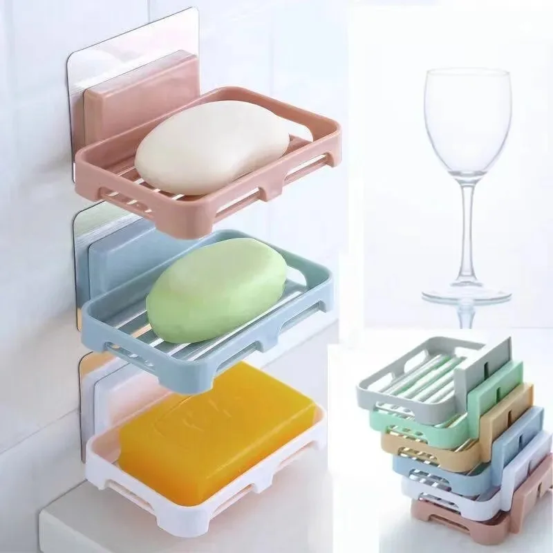 

Wall Mount Drain Soap Dish Box Plastic Sponge Soaps Tray Kitchen Organizer Bathroom Accessories Soaps Dishes Shower Soap Holder