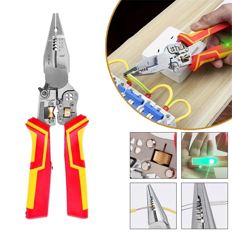 

1pc 8 Inch 8 In 1 Multifunctional Wire Stripper Cutting Crimping Plier With Electricity Tester Function Electricians Manual Tool