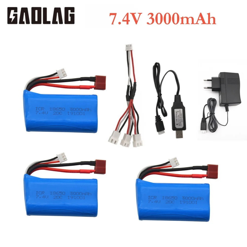 Batería lipo de 7,4 V, 3000mAh, 20c, para Q46, Wltoys 10428 /12428/12423, piezas de repuesto para coche RC 2s, 7,4 v, 18650, batería y cargador para juguete RC
