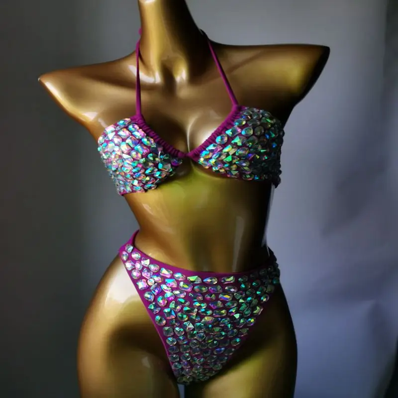 Imagem -06 - Feito à Mão Diamante Bikini Conjunto de Biquíni Barra Crstal Corte Alto Biquíni Inferior Design de Moda Conjunto de Biquíni 2023 Mais Novo