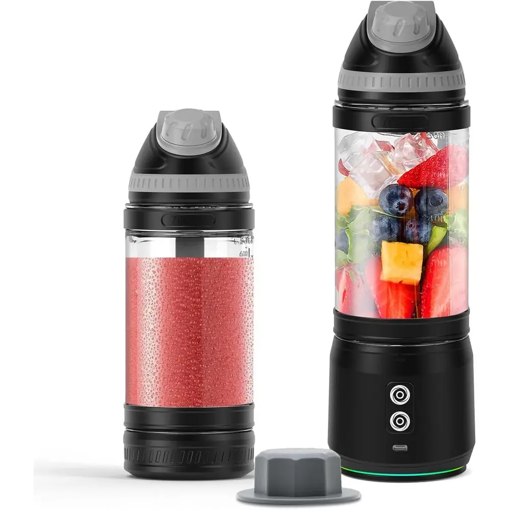 

Portable 300W Blender, Rechargeable 24oz Smoothie Maker with USB, BPA-Free Bottle and Travel Lid (Black Base, Grey Lid)