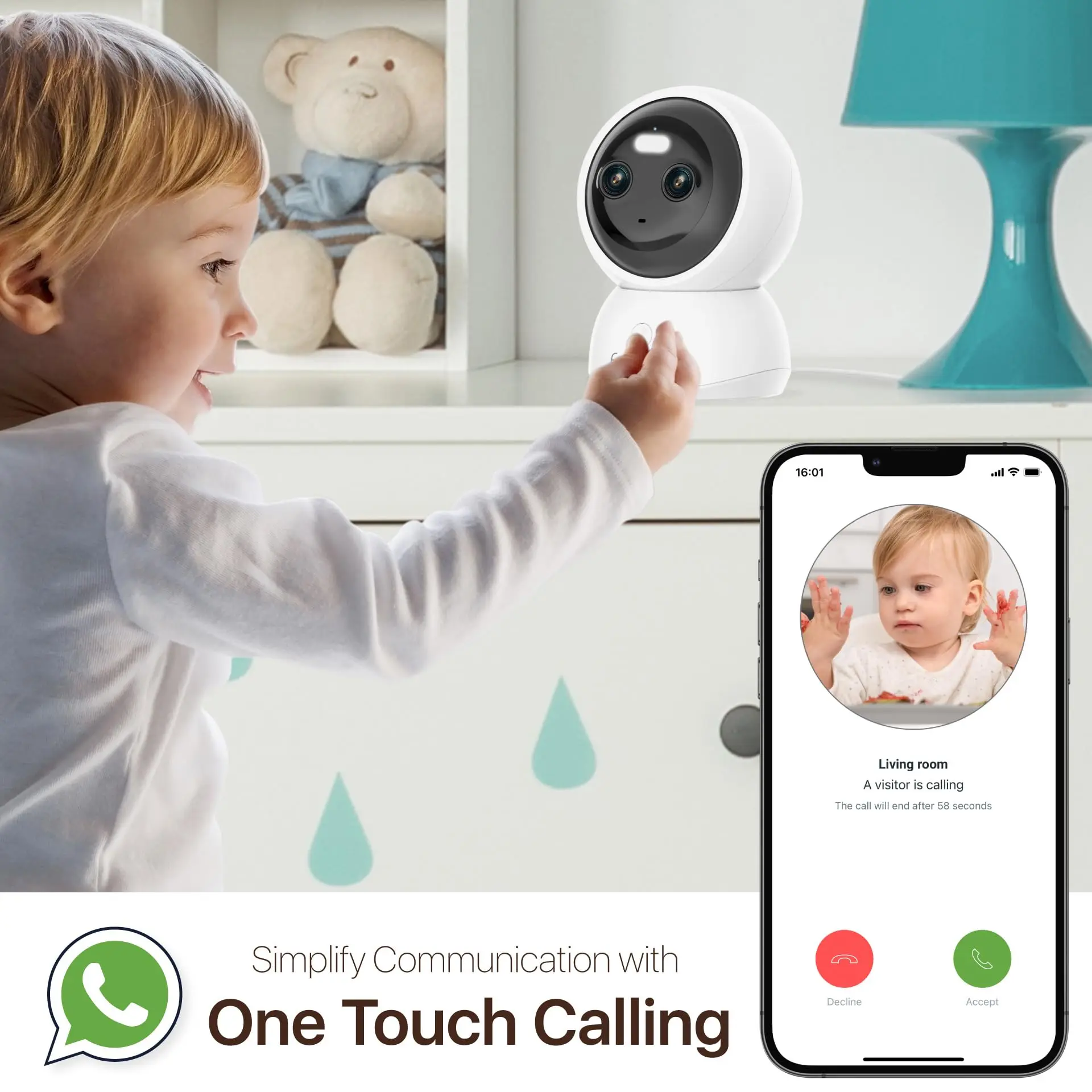 5G Wifi Dual Lens Camera Indoor 2K One-Touch-Call Baby Monitor  Two Way Talk Security IP Camera with Alexa AI Motion Detection