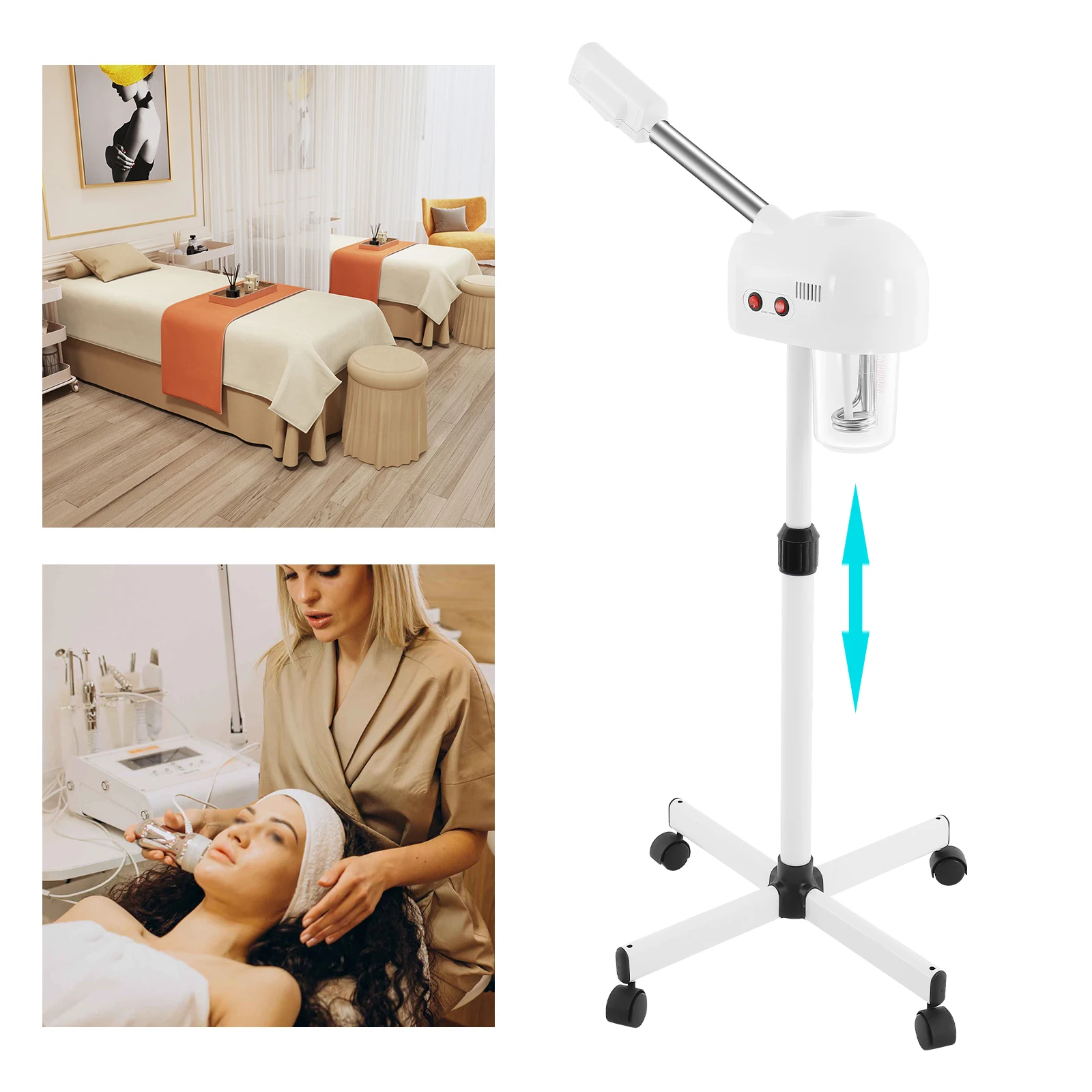 車輪付きフェイシャルスチーマー 360 °   回転式ホットオゾンフェイススチーマー、顔のディープクレンジングスキンケアツール、ミストスプレーヤー