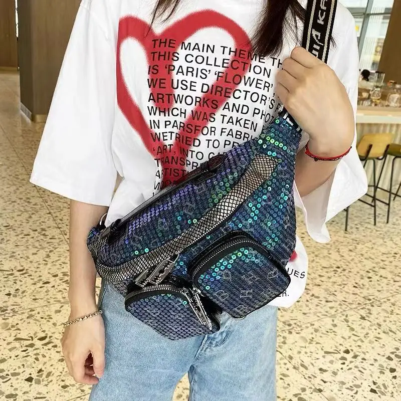 High Quality Glitter Shiny Sequins Fashion Hobo Bag Large Capacity Waist Bag Women Casual Bag Lady Purse Shoulder Messenger Bag