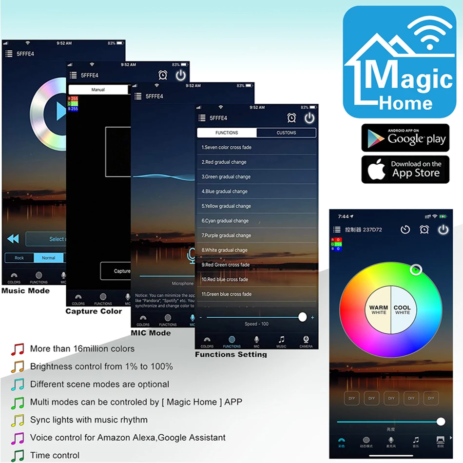 WiFi Smart APP RGB LED controller with 24key IR remote Voice Smartphone APP Control  DC12-24V For 2835 5050 RGB LED strip light