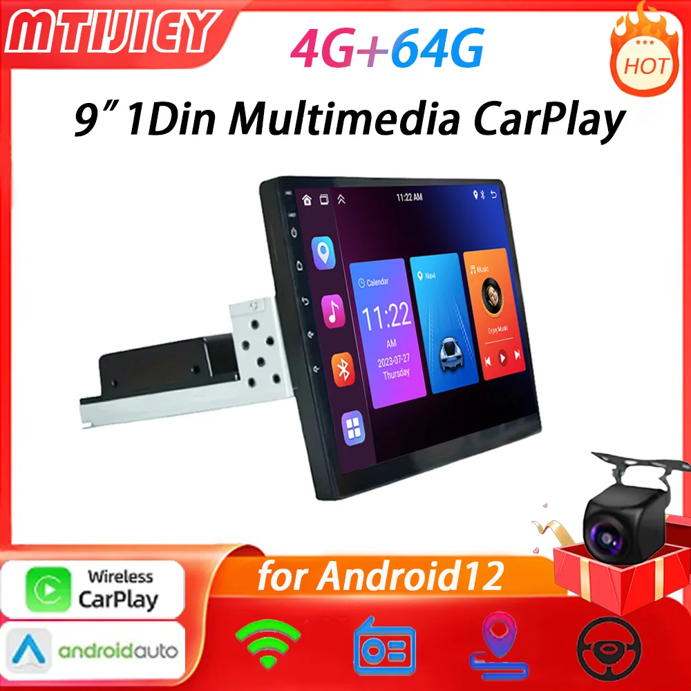 

MTIJIEY 4+64G 9'' 8 Core Android12 1Din Car Multimedia CarPlay Universal Navigation GPS Headunit Auto Radio Audio Stereo DVD