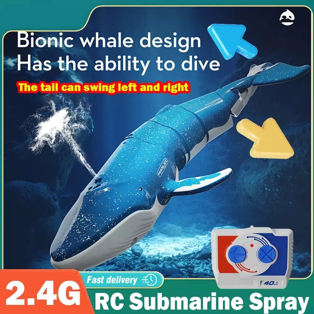 

RC Submarine Underwater Diving Whale Spray Speed Remote Control Boat Mini Simulation Model Toys for Boys Children's Day Gifts
