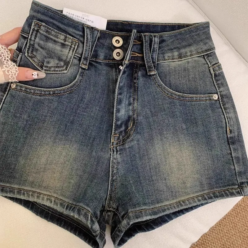 Retro American High Waist Ort Jeans Damen Plus Size A-Line Orts Waed Denim Eng anliegende Sommer-Heat-Hose