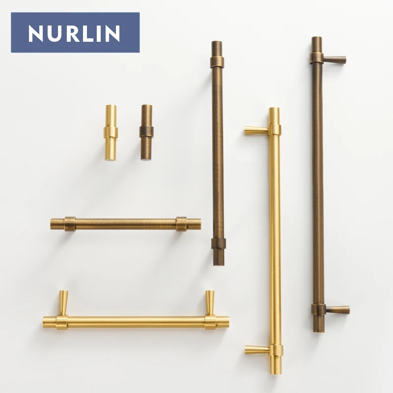 Nurlin Solid Brushed Antique Brass Bronze 500mm 19.5'' Inch Pull Cabinet Knobs T bar Funiture Wardrobe Appliance Handle