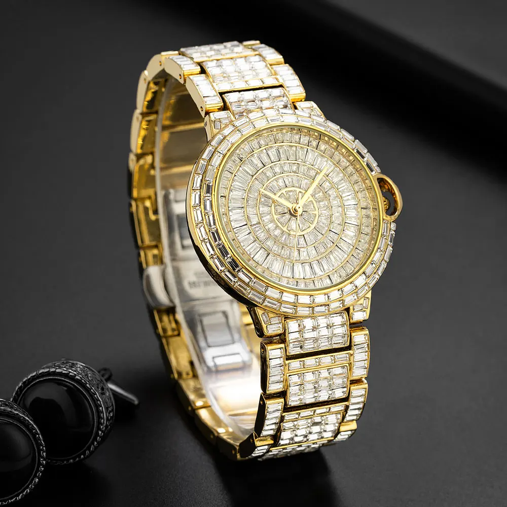 MISSFOX New Ice Out Watches For Men Top Brand Clock Fashion Hip Hop Full Square Diamond Blingbing Wristwatch Male Hot Sale