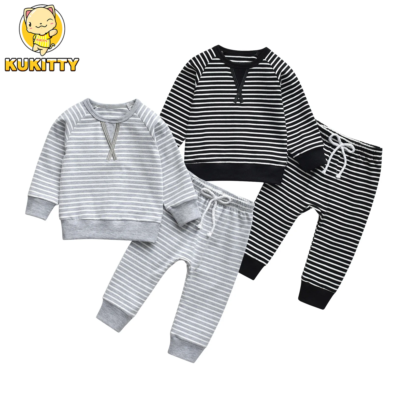 2PCS Toddler Baby Boy Casual Clothes Set Thin Cotton Long Sleeve New Striped Pullover Top and Pants Spring Autumn Outfit for Boy