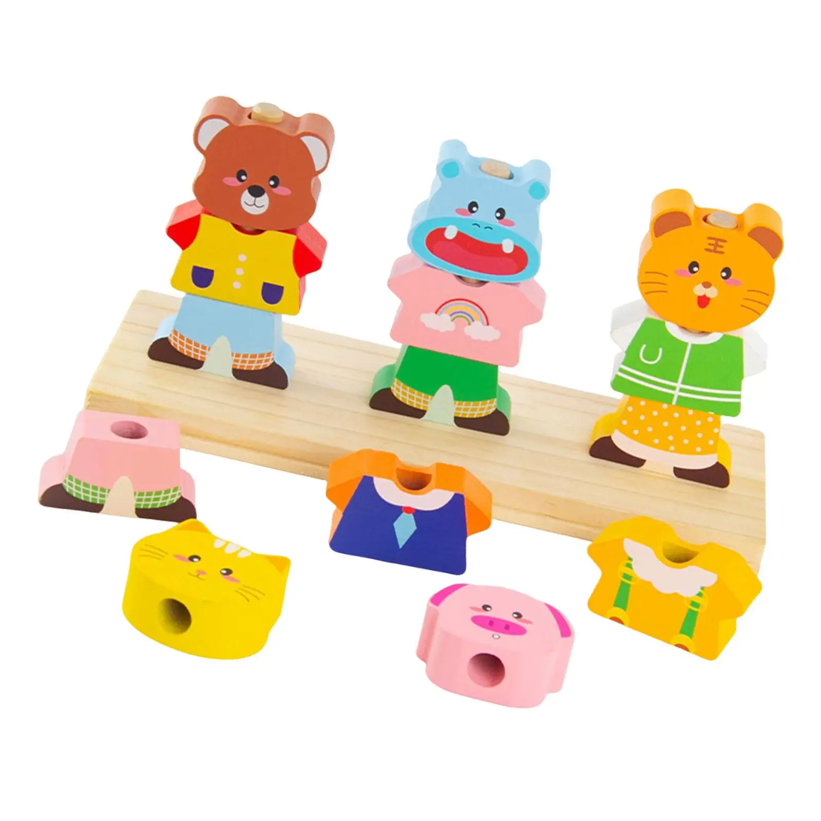 Montessori Animal Stacking Blocks Wooden Learning Toys Color Recognition Development Play for Preschool Kids